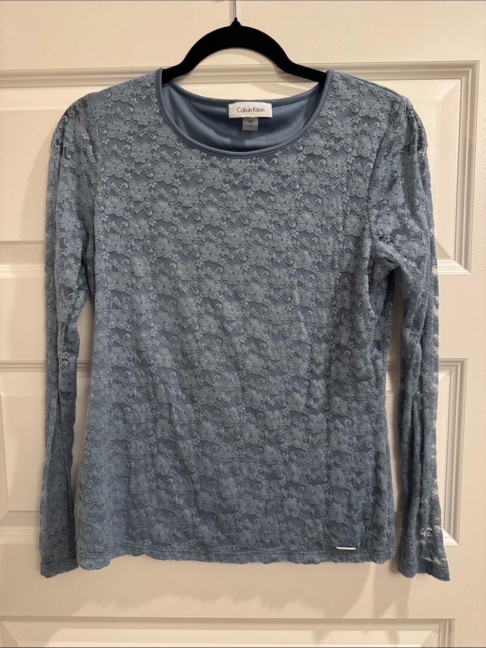 Calvin Klein Light Blue Floral Lace Long Sleeve Tee